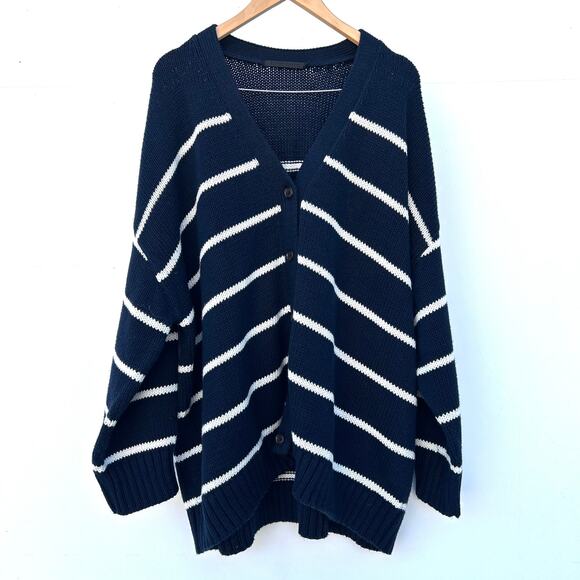 Jenni Kayne Chloe Striped Cotton Cardigan Sweater Blue White XXL Plus Size - Picture 3 of 10